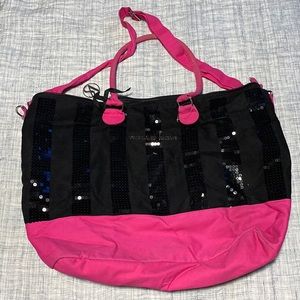 Pink and black Victoria secret tote bag